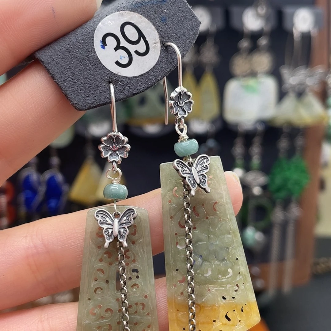 翡翠耳饰银S925镶嵌明*896ghbhhh