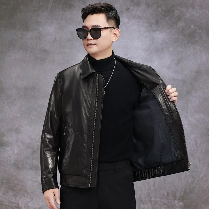 babibao/巴比豹【2861厚】男款冬季真皮皮衣可脱卸鹅绒羊毛内胆