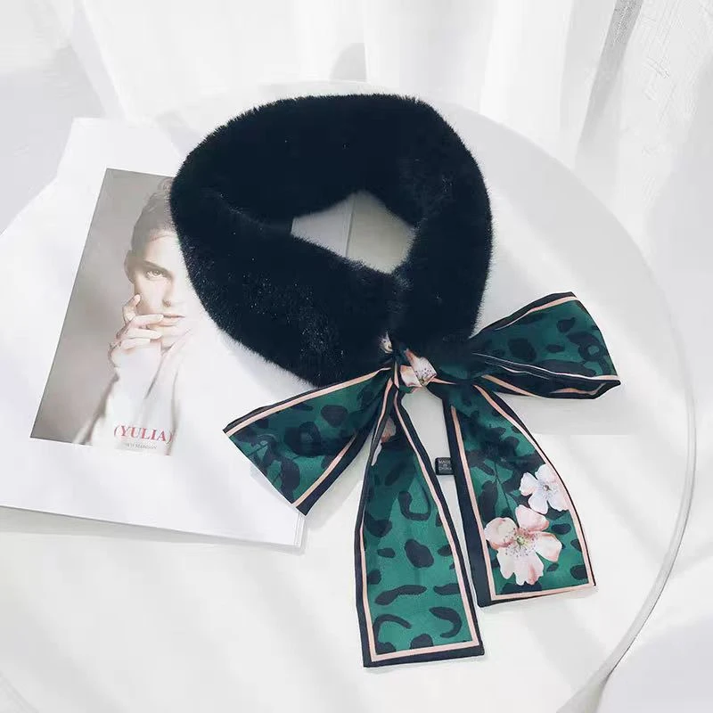 可爱推荐 冬季豹纹飘带毛毛围脖