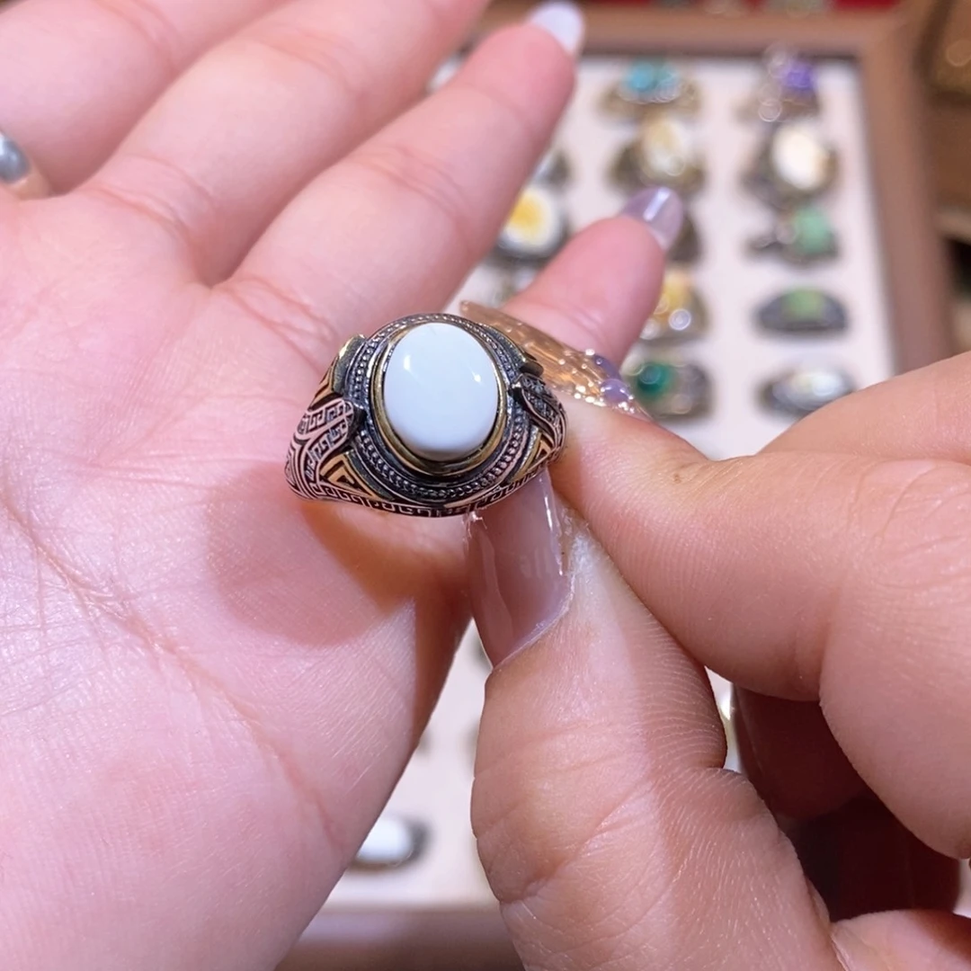 琥珀戒指银S925镶嵌晓*戒指