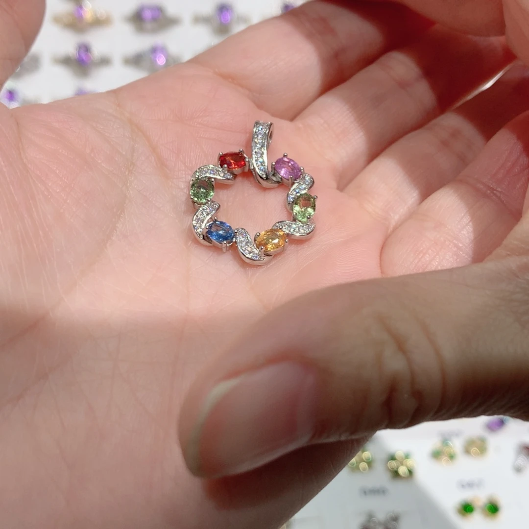 蓝宝石银S925镶嵌吊坠(不含链)