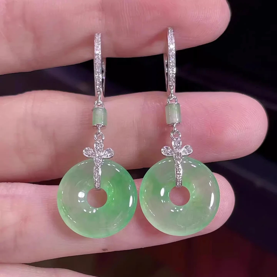 镀18K冰透平安扣耳环空托银色满镶嵌耳钩耳坠万用扣diy配件空托