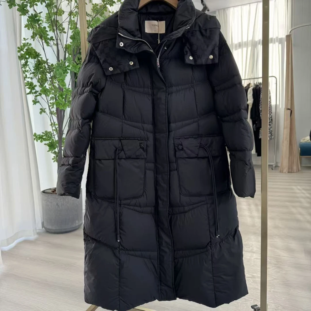 长款90%厚款时尚加厚过膝羽绒服中长款冬季连帽休闲