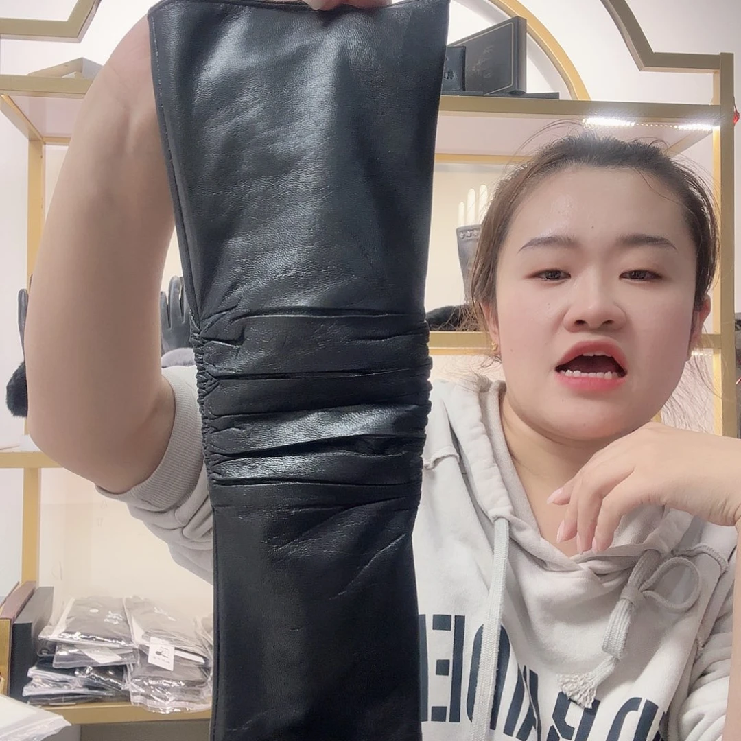 绵羊皮皮袖抽褶110女款加绒