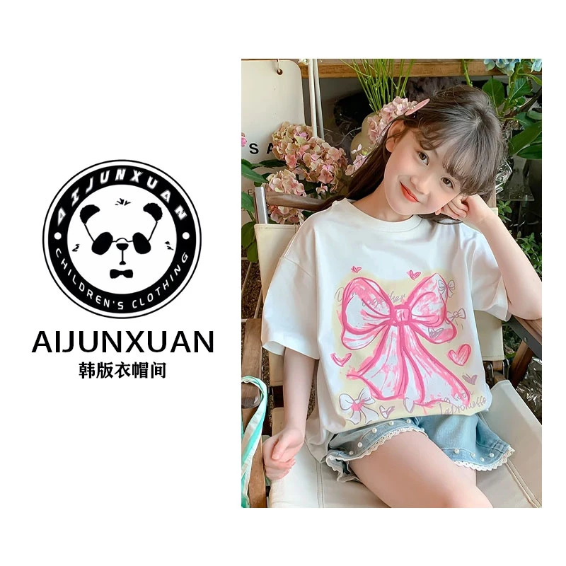 【现货】2025韩版女童短袖t恤夏季洋气女孩薄中大童高颜值半袖纯棉