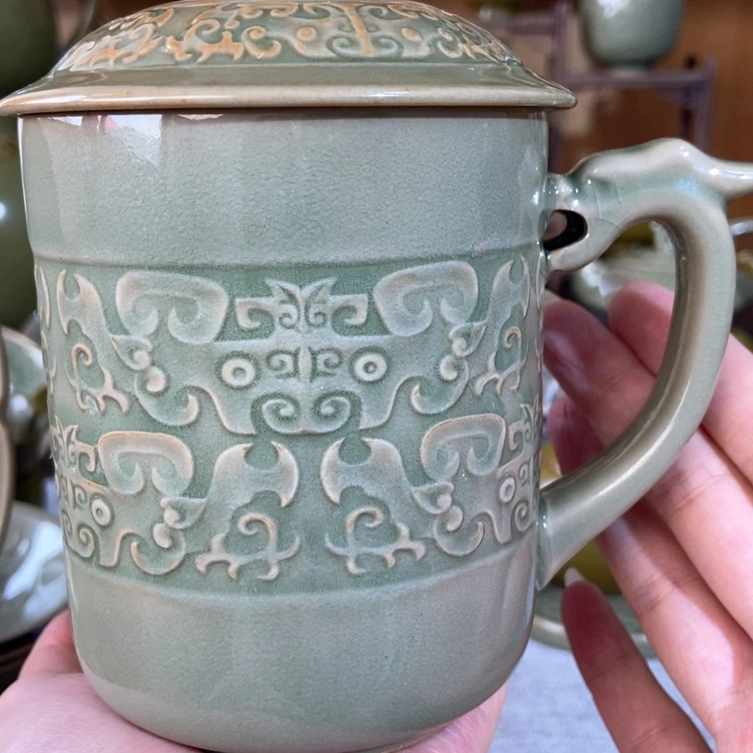 瓷片不**酷办公杯饕餮纹福利哈哈哈微瑕