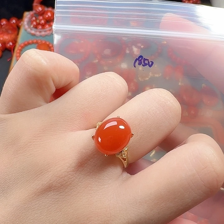南红玛瑙银S925镶嵌戒指