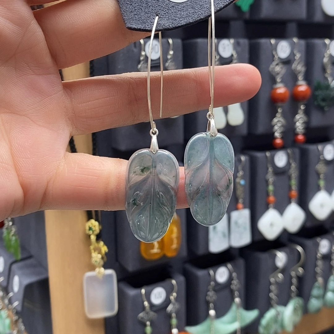 翡翠银S925镶嵌耳饰清**酒