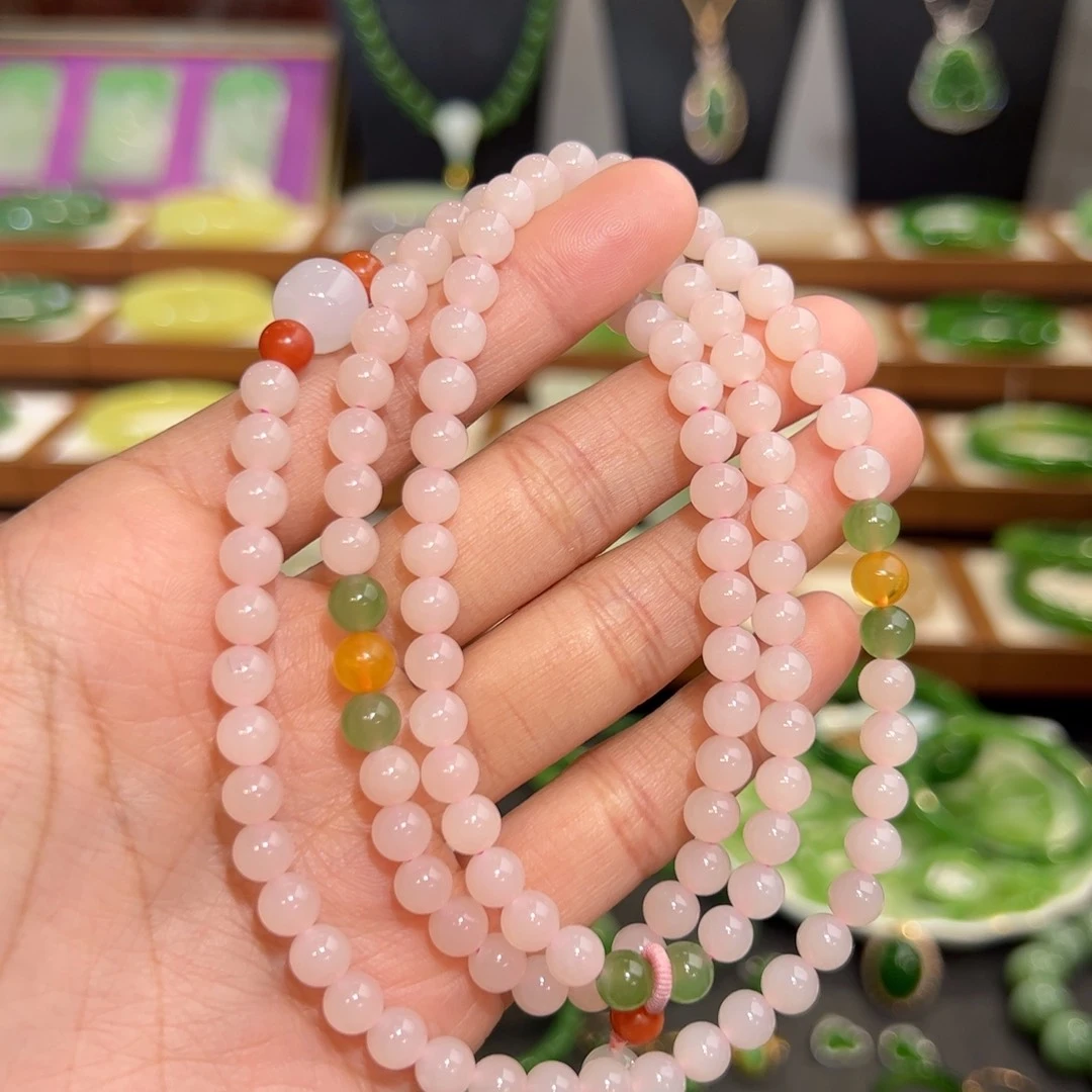 和田玉珠串未镶嵌藕粉108