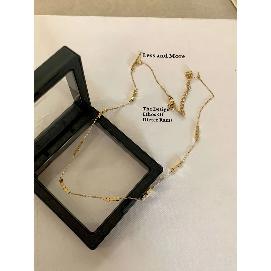 钛钢项链 现货大婉酱微胖定制镀18K轻奢小方块项链锁骨链女 2155D