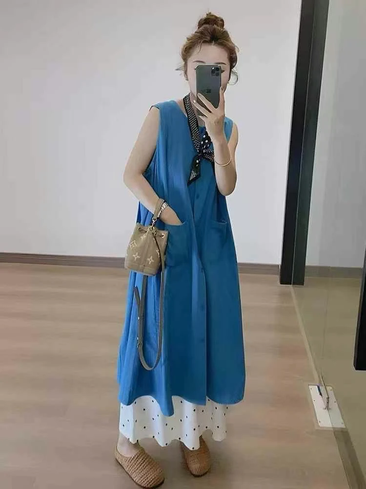 气质韩版时尚无袖两件套背心裙夏季简约百搭