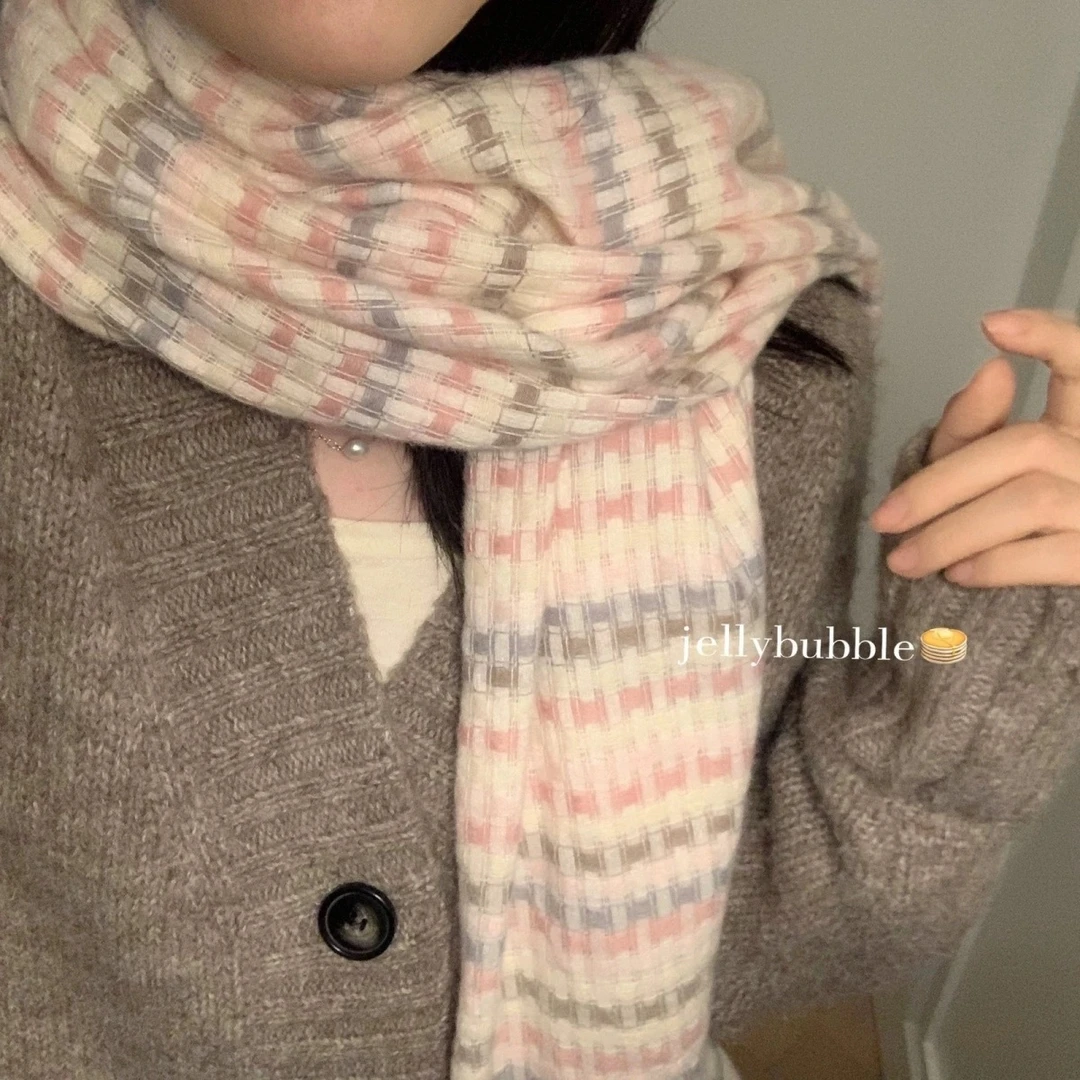 【汐汐专属】女日系千鸟格格子围巾保暖围脖 保暖常规款加厚条纹