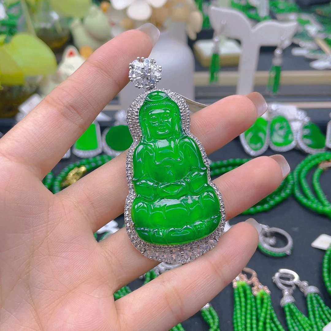 翡翠吊坠(不含链)银S925镶嵌「**」天然A货翡翠