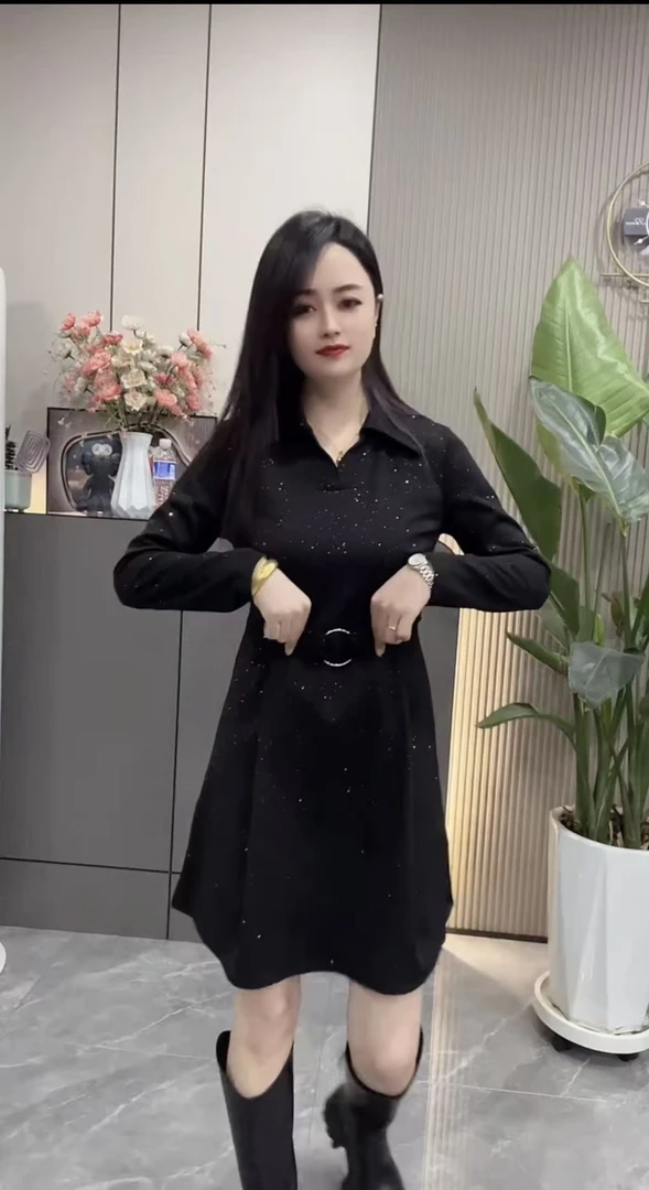 气质秋冬女装暗扣街头风套头连衣裙满天星显瘦百搭连衣裙