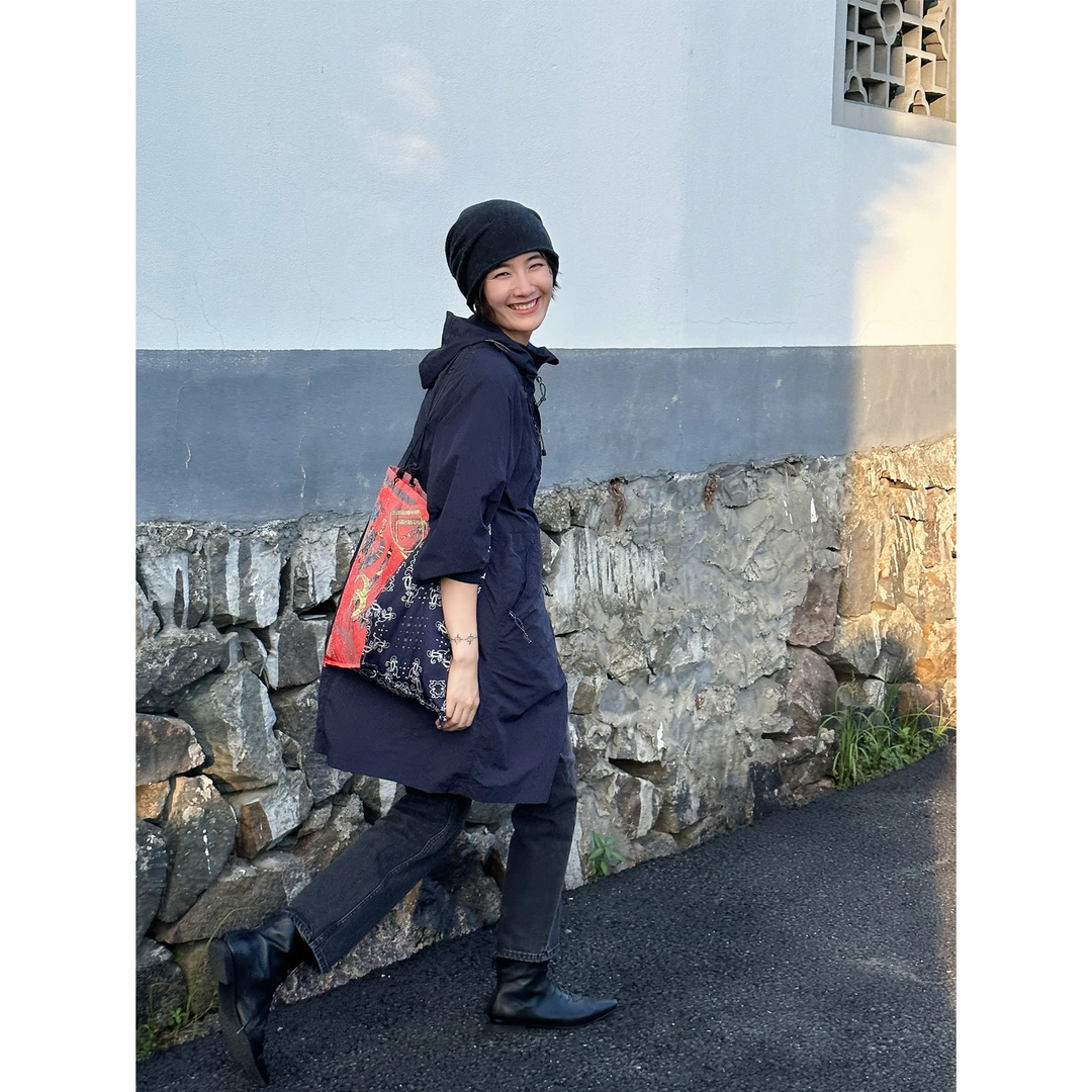 LANGQING 藏青色高级感中长款宽松休闲百搭连帽风衣42329#