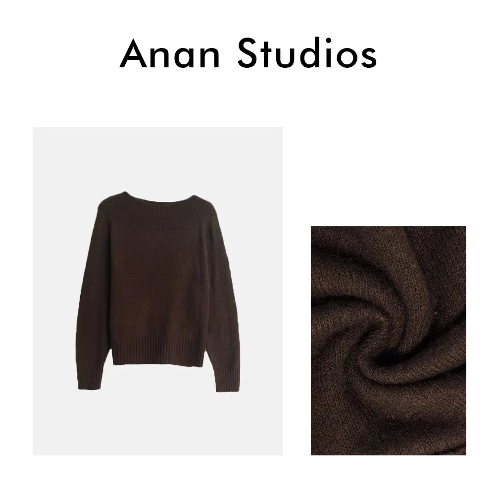 Anan Studios【酒渍樱桃木】早秋上新慵懒风一字肩套头毛衣 679
