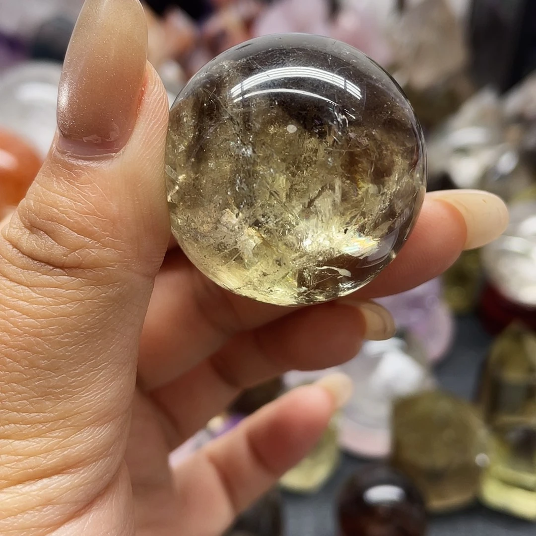 水晶未镶嵌珠宝半成品21爆彩黄水晶3.6公分