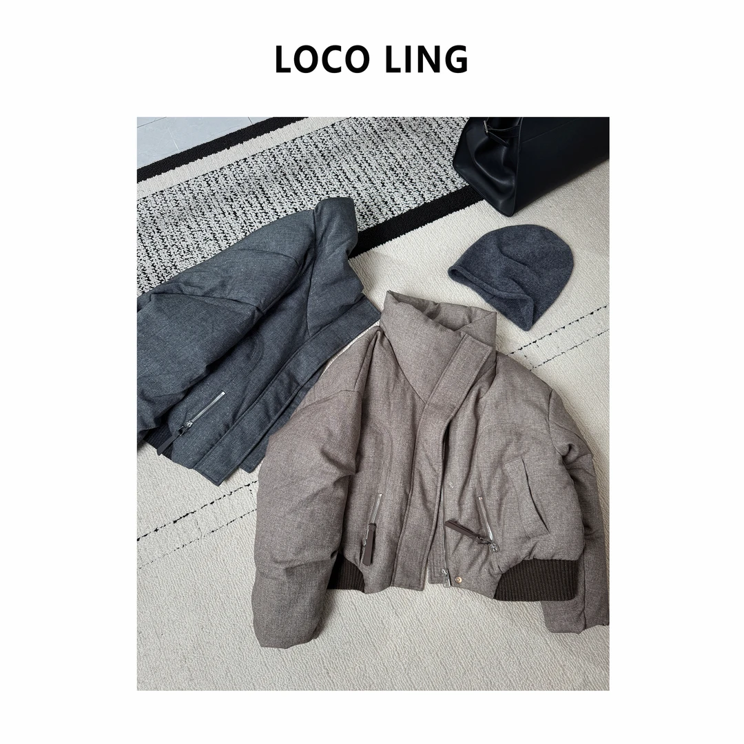 LOCO繁星 奢品L*P微闪中空纱90白鸭绒立领短款羽绒服外套LOYRF55