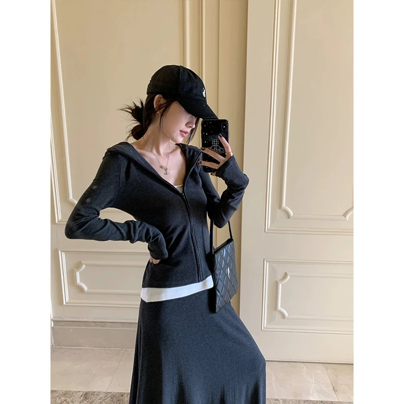 Moses Queen/魔西女王运动套装女秋显瘦带帽上衣休闲裤长裙三件套