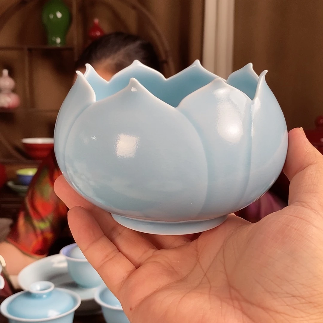 优品福利汝窑蓝荷花茶洗沐*柒