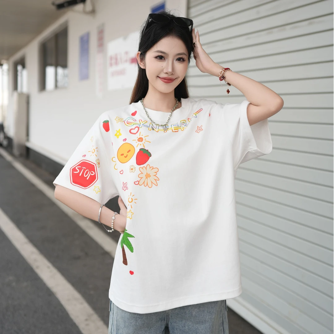 cyntern  男女同款 25春夏新款圆领宽松印花短袖T恤