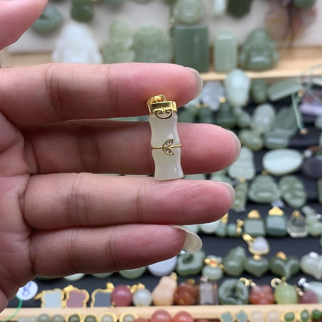 和田玉银S925镶嵌吊坠(不含链)