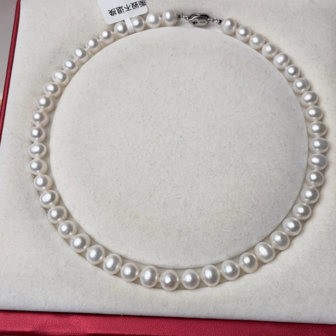 颈饰淡水珍珠银S925镶嵌9-10mm近圆极强光无暇