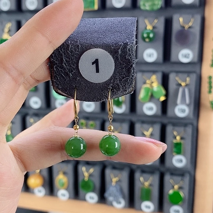 和田玉耳饰18K金镶嵌