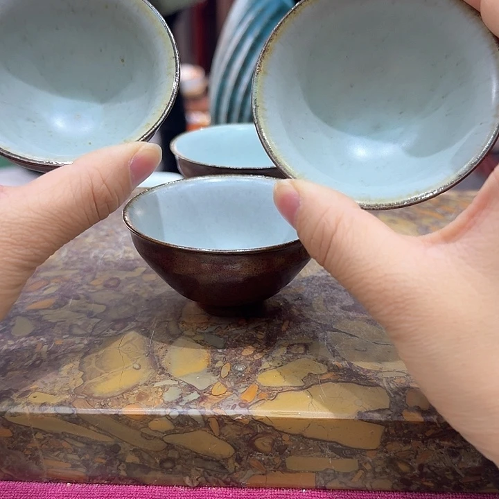 柴烧汝瓷杯一组。。品茗
