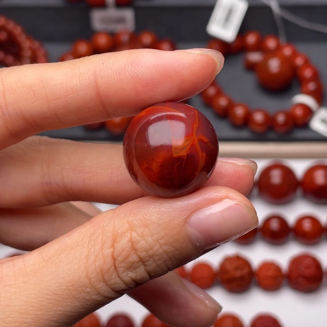 南红玛瑙未镶嵌手串20.2mm瓦西火焰纹单珠