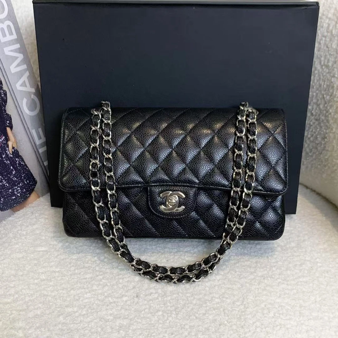 99新 Chanel/香奈儿 壹臻/31开 中号黑银荔枝CF斜挎包/46609888