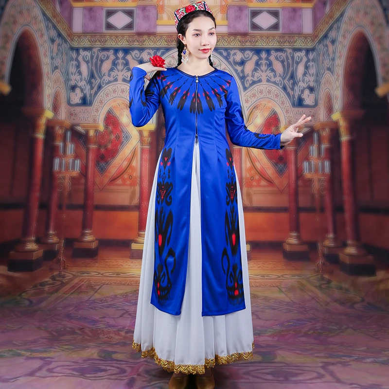 新疆舞蹈服维族舞服新款重工挺阔面料艾德莱斯长马甲