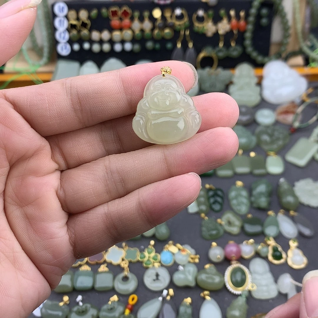 和田玉18K金镶嵌吊坠(不含链)