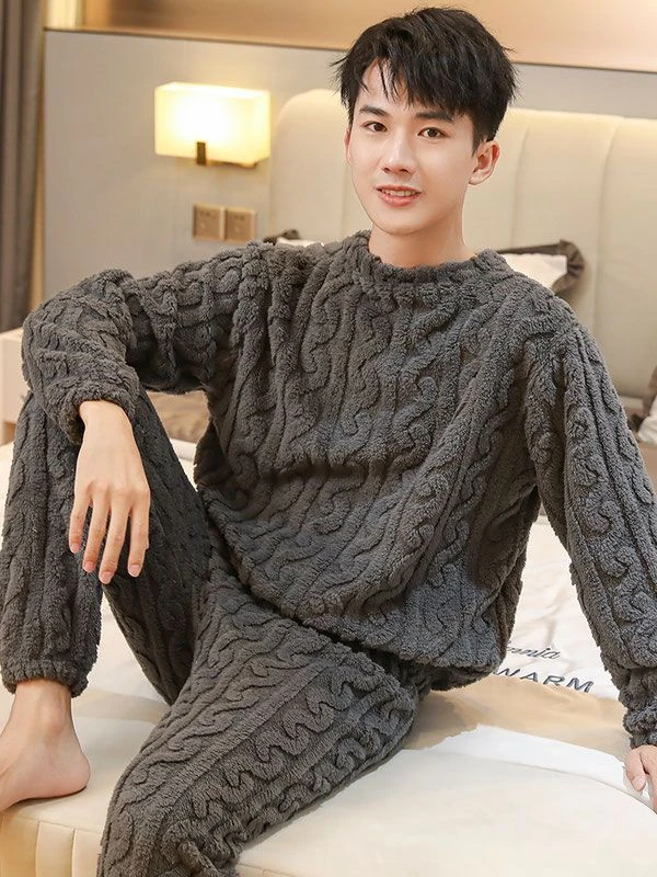 新款珊瑚绒睡衣男生冬季加厚加绒睡衣套装毛绒秋冬款家居服保暖
