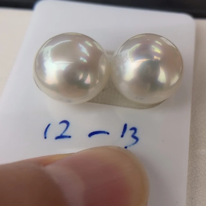 未镶嵌海水珍珠裸珠12.8mm澳白馒头对珠小极光