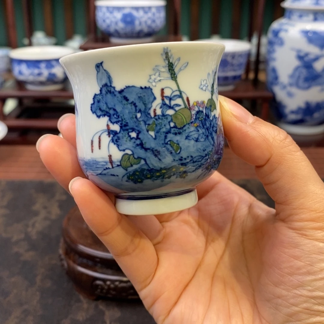 手工陶瓷柴窑五彩春风杯