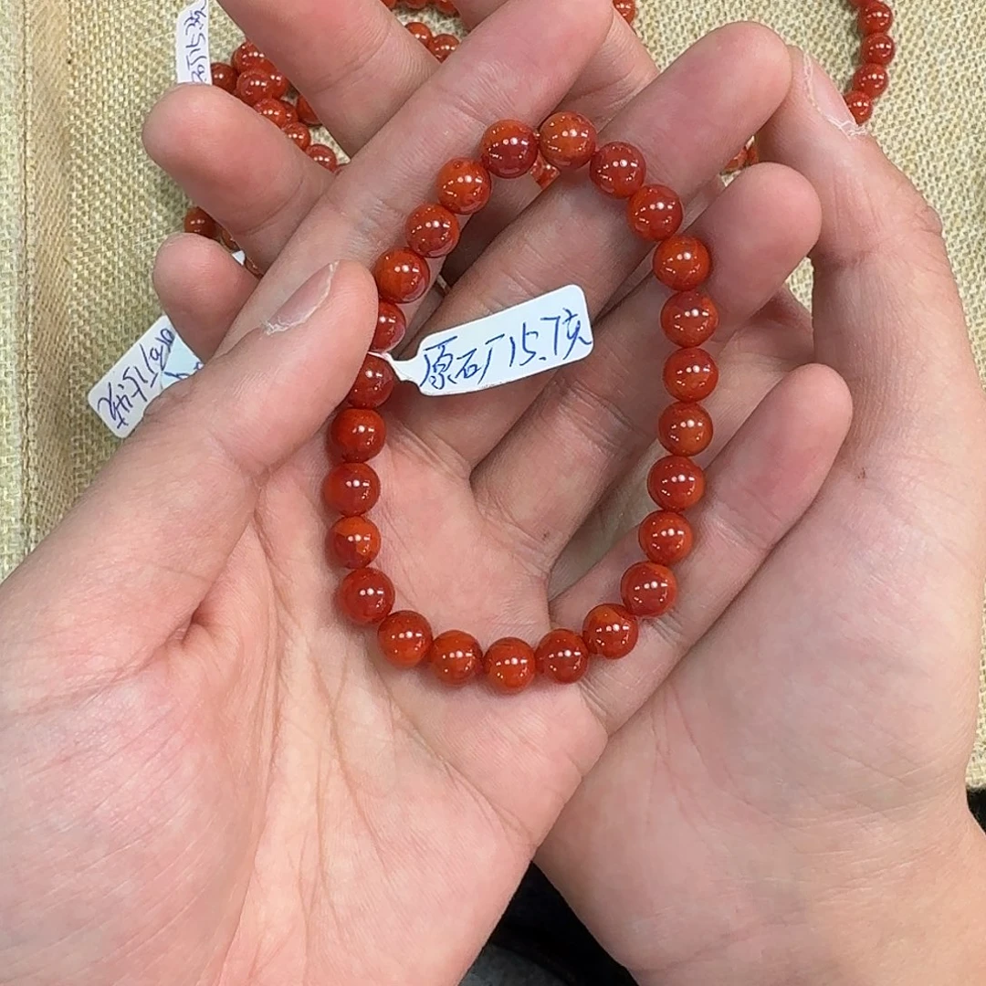 南红玛瑙手链未镶嵌原矿南红手串7mm➕玫瑰锦火焰纹