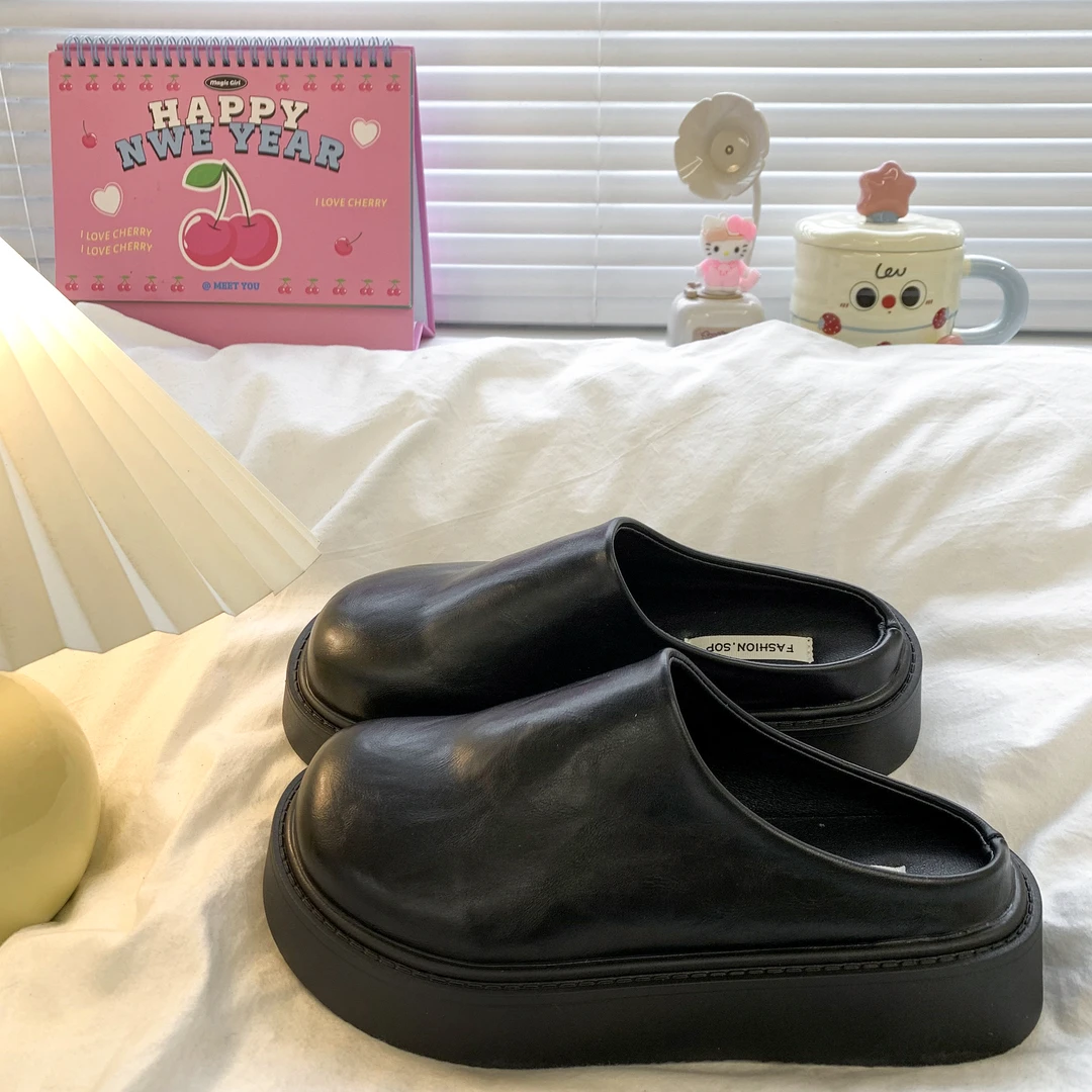 厚底包头半拖鞋女外穿2025春秋新款时尚流行百搭勃肯鞋小个子凉拖