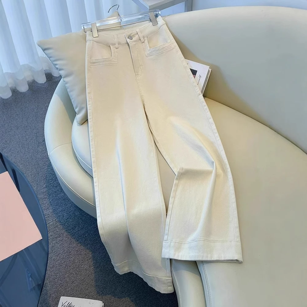 官方正品显瘦百搭垂感夏季阔腿开叉直筒牛仔裤女2025新款高腰宽松