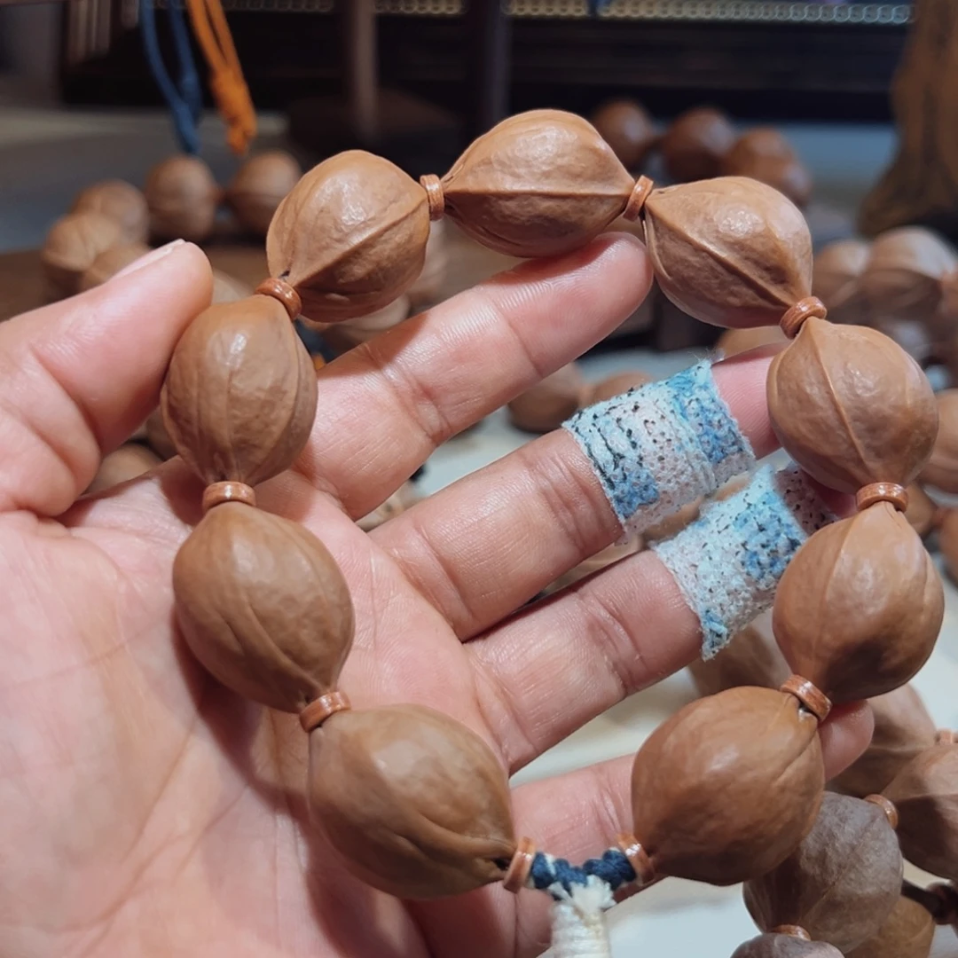 残***花橄榄核手串梅林铁核鲨鱼背 20×27