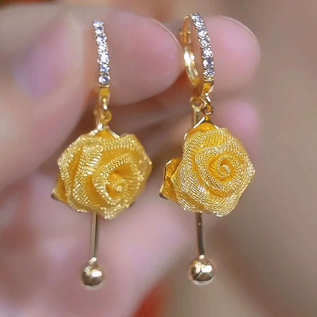 铜合金耳饰 鼎溢高级感玫瑰花朵耳环2025新款爆款气质耳钉lf