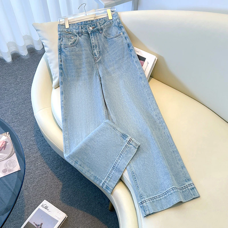 诗蕊尔慵懒感窄版牛仔裤女2025春秋新款高腰显瘦韩版直筒阔腿裤