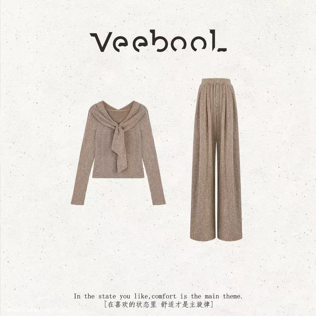薇宝儿Veebool【时间沙粒】冬季新款高级感上衣休闲百搭长裤套装女