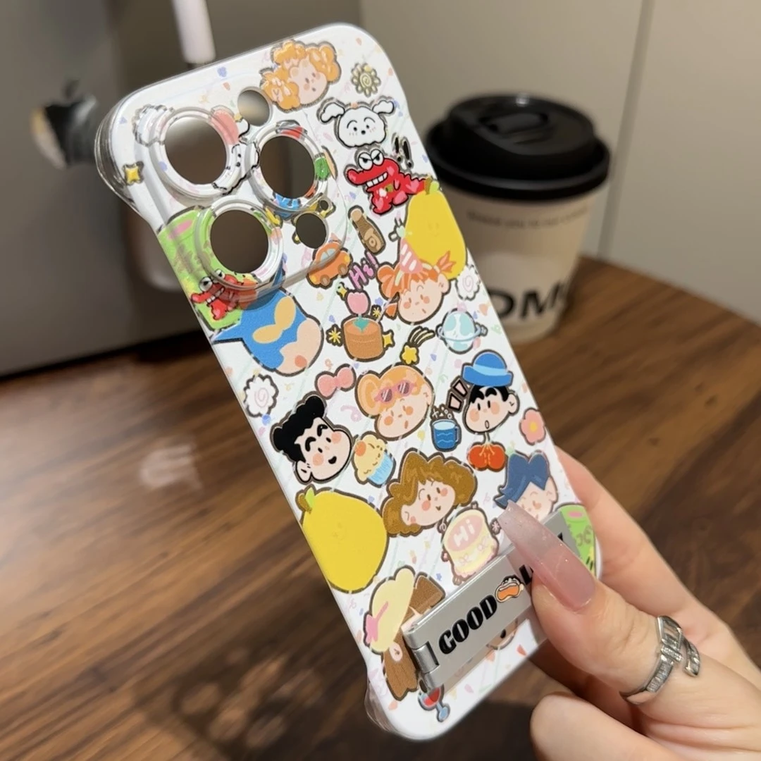 适用涂鸦小新支架苹果17promax/16promax无边框手机壳华为vivo小