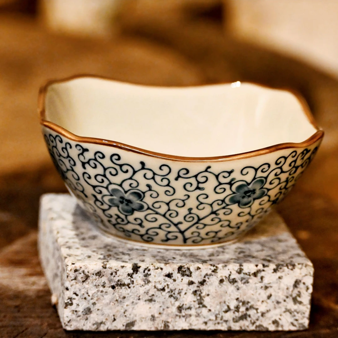 瑞兴塘草八宝碗家用手绘沙拉碗釉下彩个性米饭碗创意不规则手工