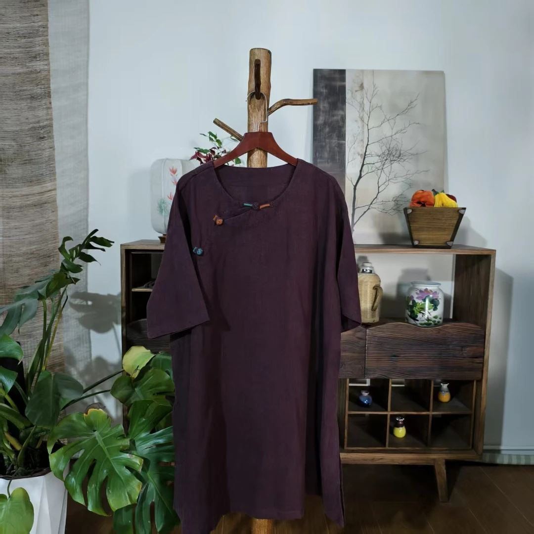 【大梅子推荐】设计款亚麻盘扣袍子MQ7098