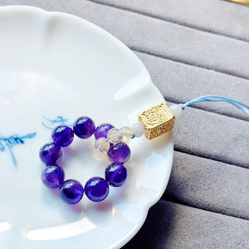 【开运手机挂】天然乌拉圭皇家紫紫水晶黄水晶手机挂