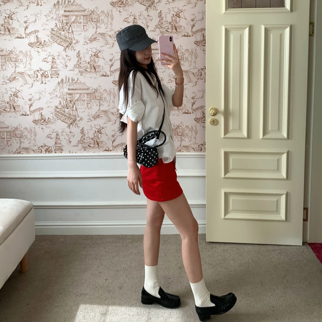 【三三】夏日明媚红色系半身裙腿精本精微A廓形带松紧安全裤