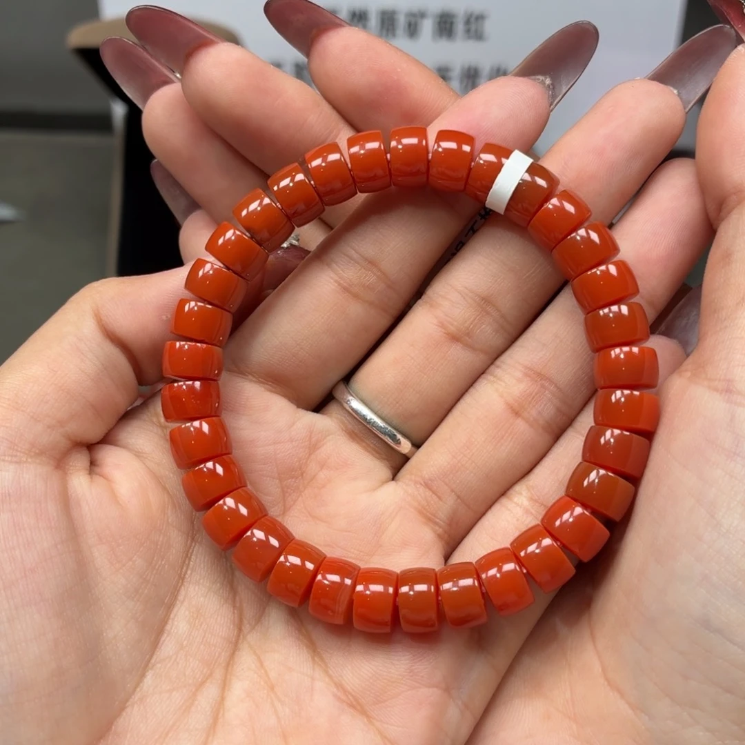 南红玛瑙未镶嵌手串原矿保山南红柿子红直切手串卡9