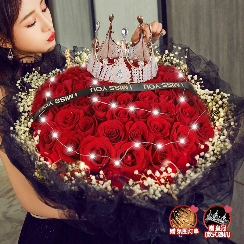 人气爆款♥【吾爱永恒】浪漫52朵红玫瑰花束浪漫惊喜节日纪念日送女友送爱人送老婆的花鲜花小时达同城配送